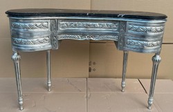 Casa Padrino secretario barroco con encimera de mármol y 5 cajones plata / negro - Escritorio de madera maciza hecho a mano en estilo barroco - Muebles de oficina barrocos