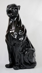 Luxus XXL Wohnzimmer Garten Deko Skulptur Figur Panther Schwarz