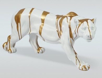 Casa Padrino escultura decorativa XXL de lujo pantera blanco / oro 160 x A. 72 cm - Figura decorativa grande - Decoración de salón XXL - Decoración de jardín XXL
