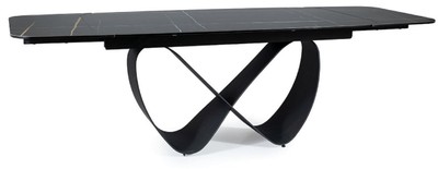 Casa Padrino Luxus Esstisch Schwarz / Matt Schwarz 160-240 x 95 x H. 76 cm - Ausziehbarer Küchentisch mit gehärteter Glaskeramik Tischplatte - Esszimmer Möbel - Luxus Möbel