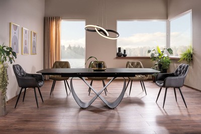 Casa Padrino Luxus Esstisch Schwarz / Matt Schwarz 160-240 x 95 x H. 76 cm - Ausziehbarer Küchentisch mit gehärteter Glaskeramik Tischplatte - Esszimmer Möbel - Luxus Möbel