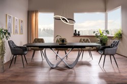 Casa Padrino table à manger de luxe noir / noir mat 160-240 x 95 x H. 76 cm - Table de cuisine extensible avec plateau en vitrocéramique trempé - Meuble de salle à manger de luxe