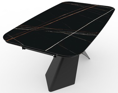 Casa Padrino Luxus Esstisch mit gehärteter Glaskeramik Tischplatte Schwarz / Matt Schwarz 160-240 x 95 x H. 76 cm - Ausziehbarer Küchentisch - Esszimmer Möbel - Luxus Möbel