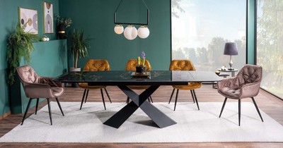 Casa Padrino Luxus Esstisch mit gehärteter Glaskeramik Tischplatte Schwarz / Matt Schwarz 160-240 x 95 x H. 76 cm - Ausziehbarer Küchentisch - Esszimmer Möbel - Luxus Möbel