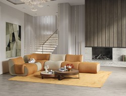 Casa Padrino sofá esquinero de lujo marrón / crema / gris 340 x 232 x A. 72 cm - Sofá modular de salón de 6 piezas - Sofá de hotel - Muebles de salón - Muebles de hotel - Muebles de lujo