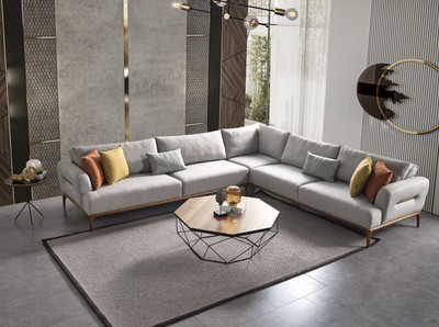Casa Padrino Luxus Ecksofa mit verstellbaren Rückenlehnen Grau / Braun 325 x 295 x H. 97 cm - Wohnzimmer Sofa mit Schlaffunktion - Wohnzimmer Möbel - Luxus Möbel - Luxus Einrichtung