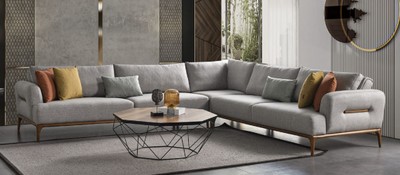 Casa Padrino luxury corner sofa with adjustable backrests gray / brown 325 x 295 x H. 97 cm - Living room sofa with sleeping function - Living room furniture - Luxury furniture