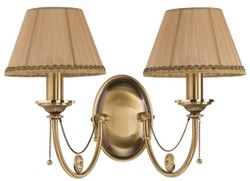 Casa Padrino lampada da parete doppia di lusso ottone con patina / beige / oro 42 x 29 x A. 30 cm - Lampada da parete in ottone stile barocco con paralumi - Luci barocche - Nobile e magnifico
