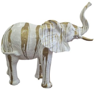 Luxus XXL Garten Deko Skulptur Figur Elefant Weiß Gold