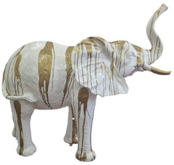 Luxus XXL Garten Deko Skulptur Figur Elefant Weiß Gold