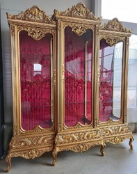 Casa Padrino vetrina barocco oro / bordeaux rosso - Vetrina fatta a mano in legno massello con 3 ante in vetro e strass - Mobili barocchi - Nobile e magnifico