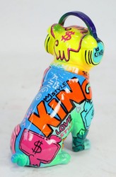 Luxus Designer Deko Skulptur Figur Hund Bulldogge mit Kopfhörer Bunt