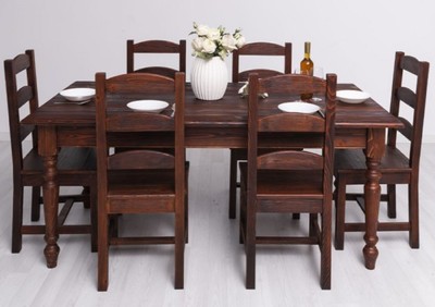 Casa Padrino country style dining room furniture set dark brown - 1 Country Style Dining Table & 6 Country Style Dining Chairs - Country style solid wood dining room furniture