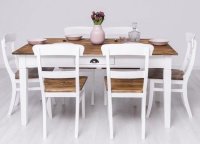 Casa Padrino set di mobili per sala da pranzo in stile country bianco / marrone - 1 Tavolo da Pranzo e 6 Sedie da Pranzo - Mobili per sala da pranzo in legno massello in stile country