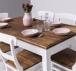 Casa Padrino conjunto de muebles de comedor de estilo campestre blanco / marrón - 1 Mesa de Comedor y 6 Sillas de Comedor - Muebles de comedor de madera maciza de estilo campestre