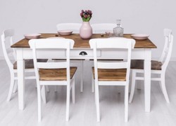Casa Padrino conjunto de muebles de comedor de estilo campestre blanco / marrón - 1 Mesa de Comedor y 6 Sillas de Comedor - Muebles de comedor de madera maciza de estilo campestre