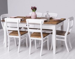 Casa Padrino conjunto de muebles de comedor de estilo campestre blanco / marrón - 1 Mesa de Comedor y 6 Sillas de Comedor - Muebles de comedor de madera maciza de estilo campestre