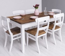 Casa Padrino conjunto de muebles de comedor de estilo campestre blanco / marrón - 1 Mesa de Comedor y 6 Sillas de Comedor - Muebles de comedor de madera maciza de estilo campestre