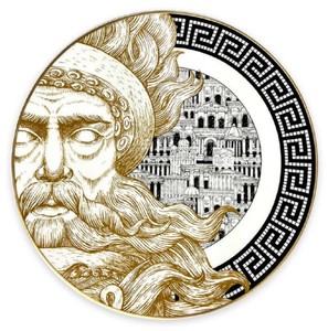 Casa Padrino luxury porcelain plate God (left side) white / black / gold Ø 29 cm - Hand painted porcelain dinner plate - Luxury quality - Made in Italy