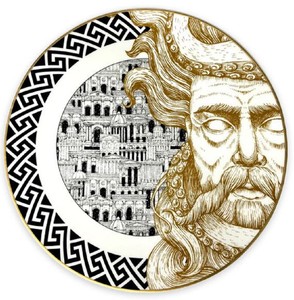 Casa Padrino luxury porcelain plate God (right side) white / black / gold Ø 29 cm - Hand painted porcelain dinner plate - Luxury quality - Made in Italy