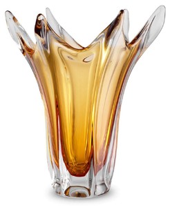 Casa Padrino luxury glass vase yellow Ø 32 x H. 35 cm - Mouth blown flower vase - Decorative flower vase - Decorative accessories - Decorative glass vases - Luxury accessories
