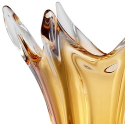 Casa Padrino luxury glass vase yellow Ø 32 x H. 35 cm - Mouth blown flower vase - Decorative flower vase - Decorative accessories - Decorative glass vases - Luxury accessories
