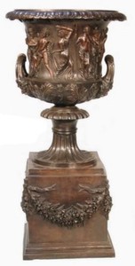 Casa Padrino jarrón decorativo de bronce barroco de lujo sobre columna Ø 58 x A. 117 cm - Magnífica maceta de bronce - Decoración de salón barroco - Decoración de jardín barroco