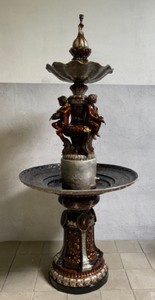 Casa Padrino fontana barocco di lusso in bronzo bronzo / oro Ø 110 x A. 244 cm - Magnifica fontana da giardino barocca in bronzo - Decorazione giardino in stile barocco in bronzo