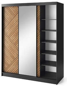 Casa Padrino Luxus Schlafzimmerschrank Schwarz / Braun 180 x 60 x H. 220 cm - Verspiegelter Kleiderschrank mit 3 Schiebetüren - Schlafzimmer Möbel - Hotel Möbel - Luxus Möbel
