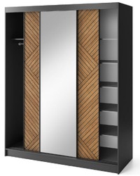 Casa Padrino armadio per camera da letto di lusso nero / marrone 180 x 60 x A. 220 cm - Armadio a specchio con 3 ante scorrevoli - Mobili camera da letto - Mobili hotel - Mobili di lusso