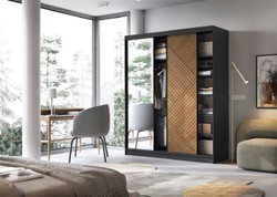 Casa Padrino armadio per camera da letto di lusso nero / marrone 180 x 60 x A. 220 cm - Armadio a specchio con 3 ante scorrevoli - Mobili camera da letto - Mobili hotel - Mobili di lusso