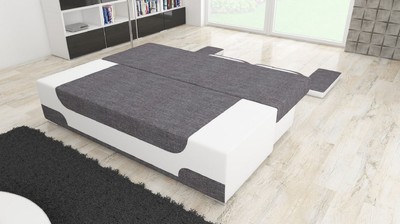 Casa Padrino Luxus Schlafsofa Grau / Weiß / Silber 200 x 92 x H. 90 cm - Wohnzimmer Sofa mit Schlaffunktion - Wohnzimmer Möbel - Luxus Möbel - Luxus Interior