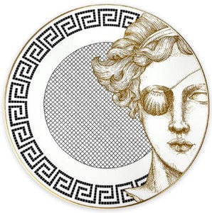 Casa Padrino luxury porcelain plate woman with eye patch white / black / gold Ø 29 cm - Hand painted porcelain dinner plate - Luxury quality - Made in Italy