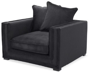 Casa Padrino sillón de lujo con 2 cojines negro 112 x 106 x A. 83 cm - Sillón de salón - Sillón de hotel - Muebles de salón - Muebles de hotel - Muebles de lujo - Interiores de lujo