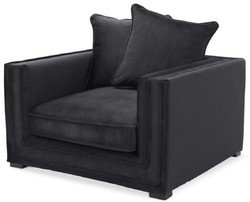 Casa Padrino sillón de lujo con 2 cojines negro 112 x 106 x A. 83 cm - Sillón de salón - Sillón de hotel - Muebles de salón - Muebles de hotel - Muebles de lujo - Interiores de lujo