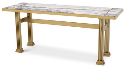 Casa Padrino consolle di lusso ottone / bianco 180 x 60 x A. 75,5 cm - Consolle rettangolare in acciaio inox con piani in marmo - Mobili soggiorno - Mobili hotel - Mobili di lusso