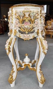 Prunkvolle Barock Säule mit Marmorplatte Weiß Rosa Gold