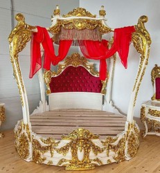 Casa Padrino cama de matrimonio barroco blanco / oro / rojo burdeos - Magnífica cama de madera maciza - Muebles de dormitorio en estilo barroco - Muebles de dormitorio barrocos