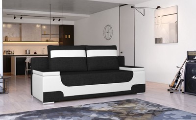 Casa Padrino Luxus Schlafsofa Schwarz / Weiß / Silber 200 x 92 x H. 90 cm - Wohnzimmer Sofa mit Schlaffunktion - Wohnzimmer Möbel - Luxus Möbel - Luxus Interior