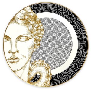 Casa Padrino luxury porcelain plate white / black / gold Ø 29 cm - Hand painted porcelain dinner plate - Porcelain decorative accessories - Luxury quality - Made in Italy