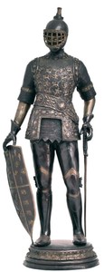 Casa Padrino escultura medieval decorativa de lujo en bronce caballero con espada y escudo 74 x 56 x A. 193 cm - Gran figura decorativa de bronce - Accesorios decorativos medievales