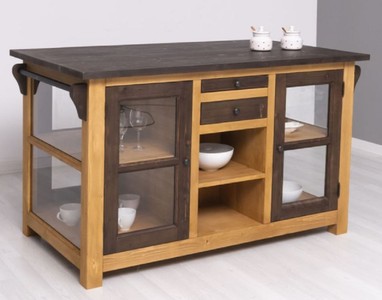 Casa Padrino Landhausstil Kücheninsel Braun / Naturfarben 150 x 90 x H. 90 cm - Massivholz Küchenschrank - Landhausstil Massivholz Küchen Möbel - Massivholz Esszimmer Möbel im Landhausstil