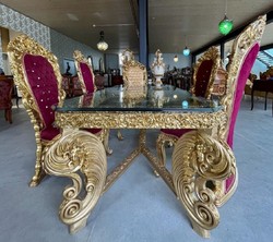 Casa Padrino baroque dining room set bordeaux red / gold / black - 1 Baroque Dining Table & 6 Baroque Dining Chairs - Baroque dining room furniture - Noble & magnificent