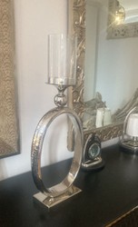 Casa Padrino portavela de diseño plata 25 x 10 x A. 63 cm - Portavela decorativo de aluminio - Accesorios decorativos
