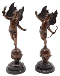 Casa Padrino conjunto de escultura decorativa de bronce Art Nouveau de lujo ángel 15 x 14 x A. 46 cm - Figuras decorativas de bronce con base de mármol - Accesorios Barrocos y Art Nouveau