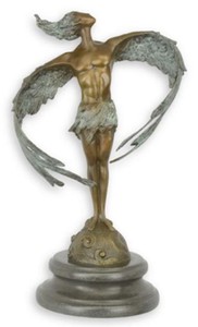 Casa Padrino escultura decorativa de bronce Art Nouveau de lujo hombre con alas bronce / turquesa / negro 13,8 x 18,7 x A. 31,7 cm - Figura de bronce con base de mármol - Esculturas de bronce