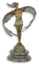 Casa Padrino escultura decorativa de bronce Art Nouveau de lujo hombre con alas bronce / turquesa / negro 13,8 x 18,7 x A. 31,7 cm - Figura de bronce con base de mármol - Esculturas de bronce