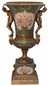 Casa Padrino luxury baroque porcelain vase green / multicolored / antique bronze 57.3 x 53.5 x H. 100.5 cm - Magnificent porcelain flower vase - Porcelain decorative accessories in baroque style