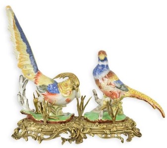 Casa Padrino fagiani decorativi in ​​porcellana Art Nouveau multicolore / ottone 39 x 18,3 x A. 32,5 cm - Decorazione da scrivania - Accessori per Decorazioni Barocche e Art Nouveau