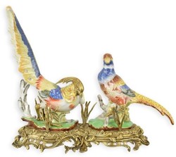 Jugendstil Porzellan Deko Fasane Mehrfarbig Messing